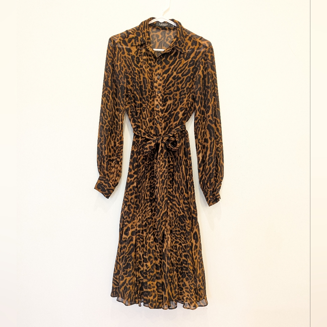 Ralph Lauren Brown And Black Animal Print Long Sleeve Dress